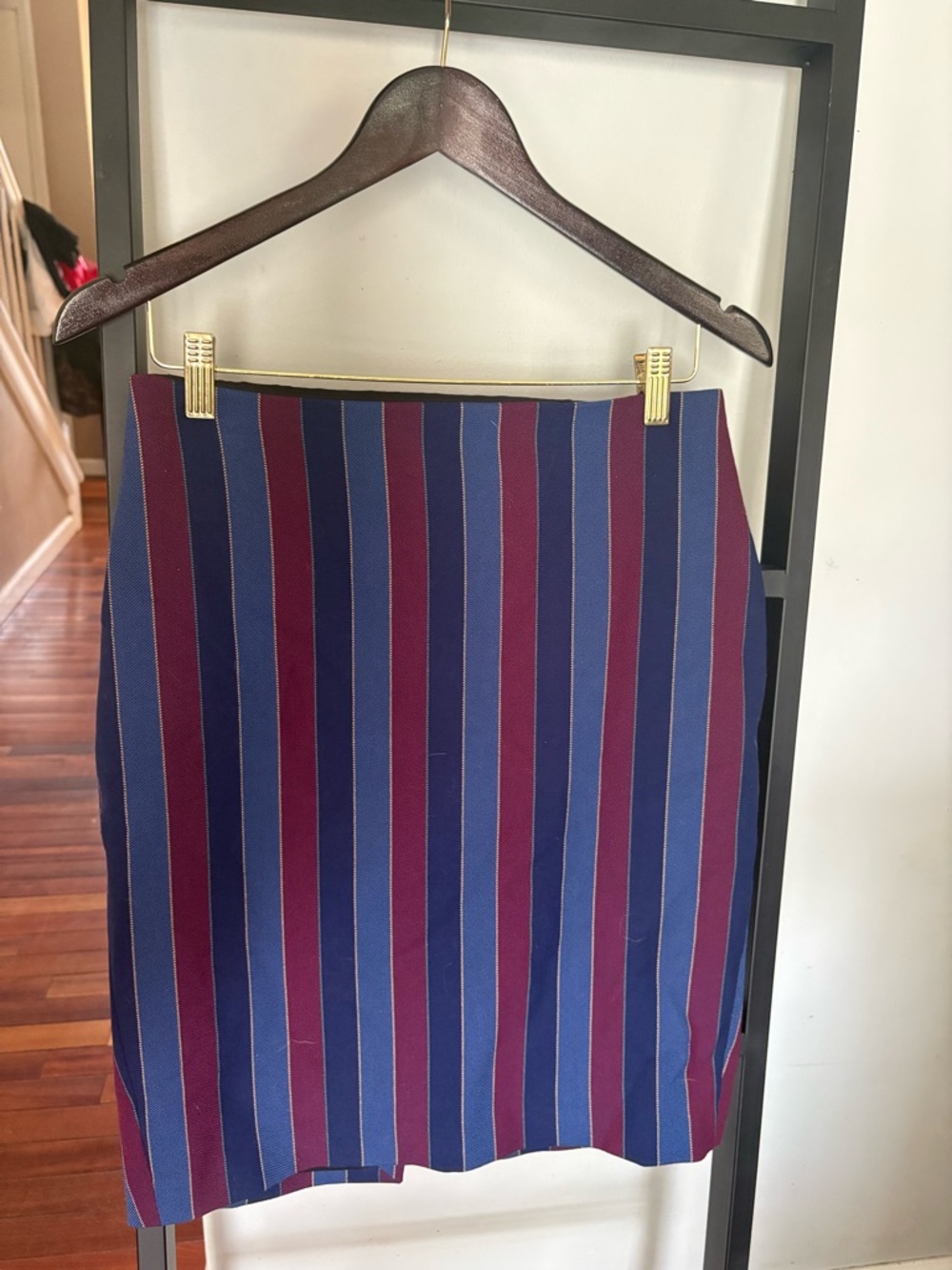 Express Vertical Stripe Pencil Skirt in Navy and Burgundy